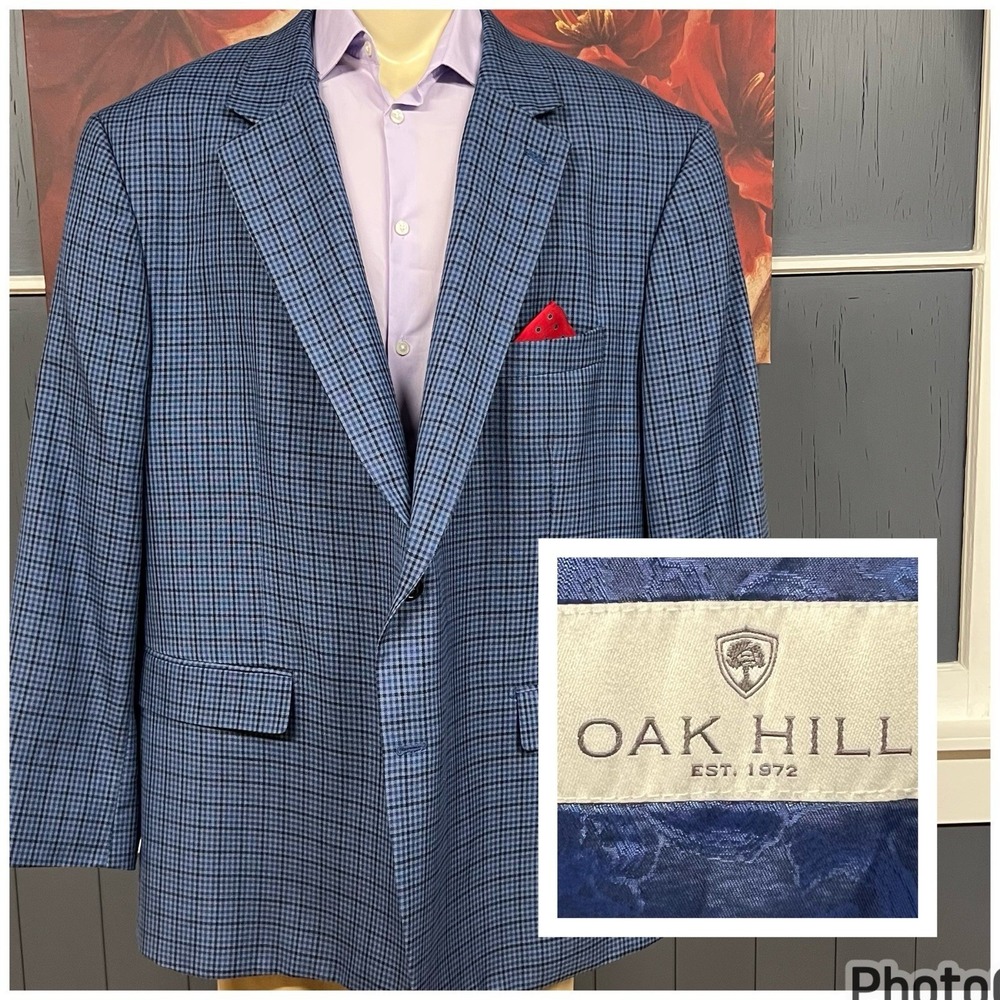 OAK HILL Big & Tall Blazer Sport Coat Men 3XLT (54-56-Long) Polyester Blue/Black